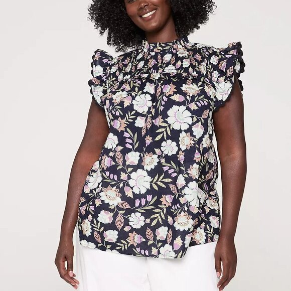 Lane Bryant Top Women's 18 Navy Blue Cap Sleeve Smocked Popover Tank Ruffle - Picture 8 of 8